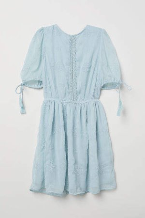 Embroidered Chiffon Dress - Turquoise
