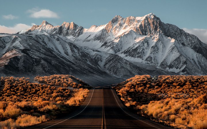 snow mountains road
