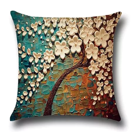 Shop Cotton Linen Throw Pillow Cover Cushion Cover Blue White Jasmine Tree 18x18 - On Sale - Free Shipping On Orders Over $45 - Overstock.com - 18131092