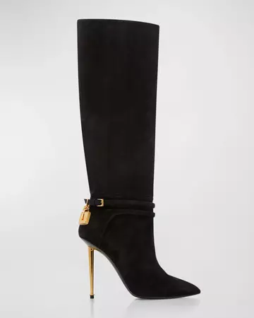 TOM FORD Lock 105mm Suede Knee Boots | Neiman Marcus