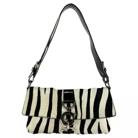 Early 2000s Dolce and Gabbana Zebra Pony Hair Patent Leather Shoulder Bag at 1stDibs