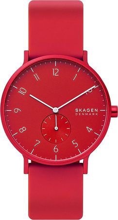 Amazon.com: Skagen Men's Aaren Quartz Analog Stainless Steel and Silicone Watch, Color: Red (Model: SKW6512) : Clothing, Shoes & Jewelry