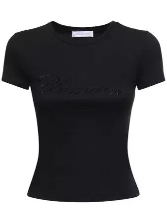 Crystal logo cotton jersey t-shirt - Blumarine - Women | Luisaviaroma