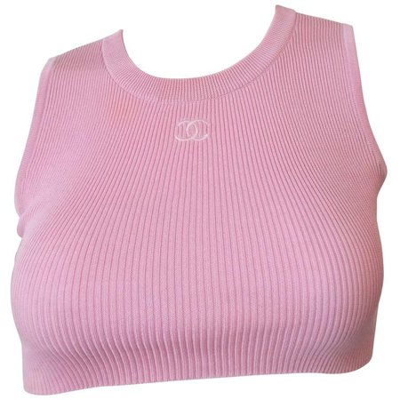 1990s Chanel Baby Pink Sleeveless Cropped Top at 1stdibs