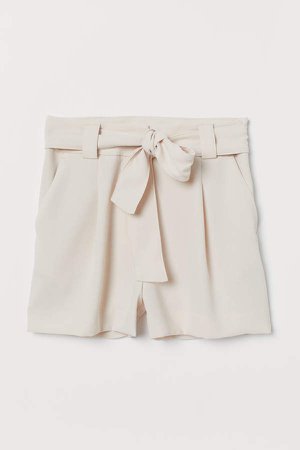 Shorts with Tie Belt - Beige