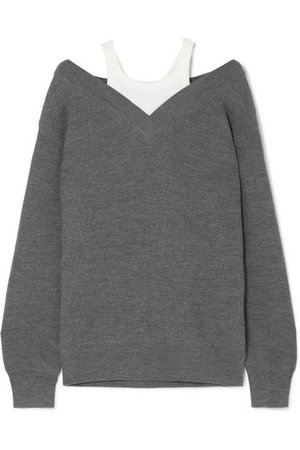 T by Alexander Wang | Layered ribbed merino wool-blend and cotton sweater | NET-A-PORTER.COM