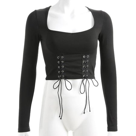Gothic Double Lace Up Waist Crop Top – ROCK 'N DOLL