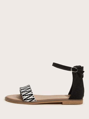Color Block Ankle Strap Open Toe Sandals | ROMWE
