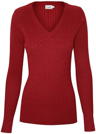 Stretch V-Neck Cable Knit Pullover Sweater
