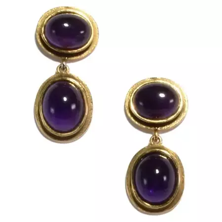 Gold Amethyst Dome Earrings For Sale at 1stDibs
