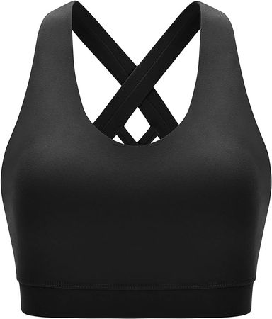 RUNNING GIRL Sports Bra for Women, Criss-Cross Back Padded Strappy Sports Bras Medium Support Yoga Bra with Removable Cups(WX2353D.Black.XS) at Amazon Women’s Clothing store