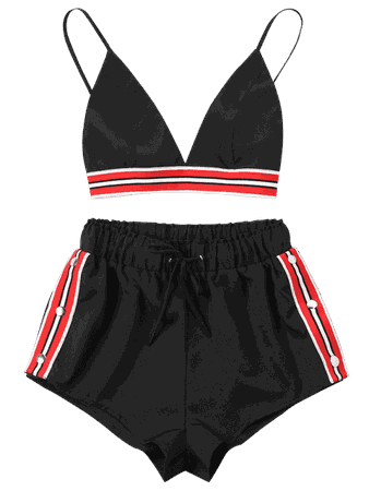 Bra Two Piece Shorts Tracksuit BLACK: Two-Piece Outfits S | ZAFUL