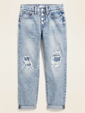 High-Waisted Built-In Tough Distressed Boyfriend Button-Fly Jeans | Old Navy