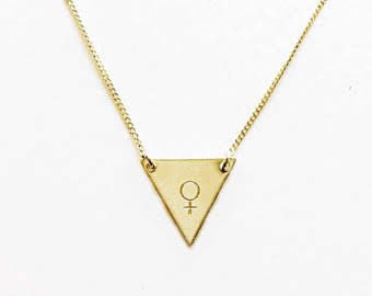 Female Symbol Handstamped Triangle Necklace // Feminist Necklace + Future is Female + Girl Power + She Persisted + Nasty Woman +Gift For Her
