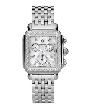 MICHELE Deco 18 Stainless Steel Diamond Bracelet Watch | Neiman Marcus