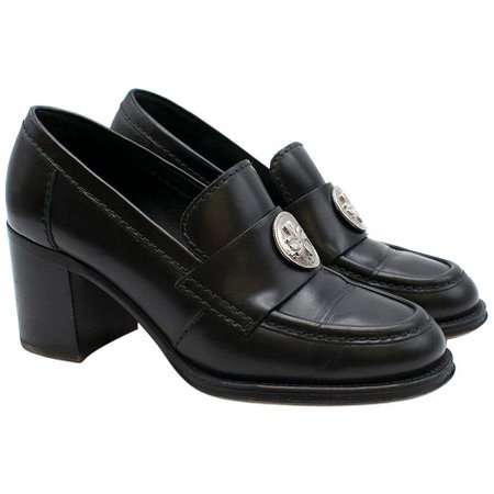 Chanel black clover embellished mid heel loafers SIZE 38 For Sale at 1stdibs