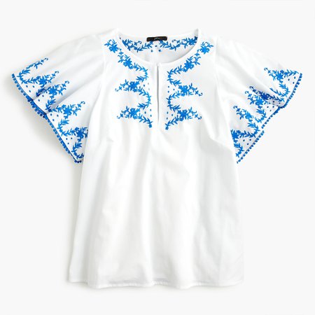 Flutter-sleeve top with embroidered trim : Women just in | J.Crew