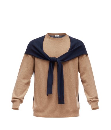 Shoulder Sleeve Sweater Beige/Navy Blue - LOEWE
