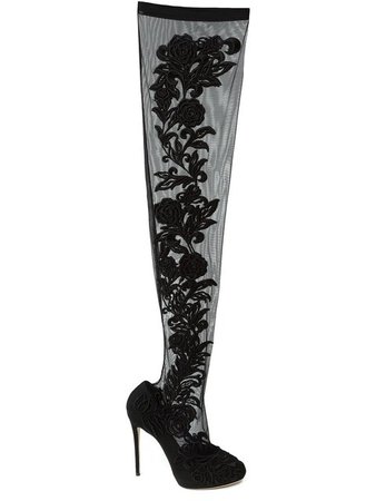DOLCE & GABBANA lace panel over the knee boots