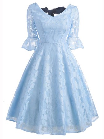 Blue 1950s Back Lace Up Swing Dress – Retro Stage - Chic Vintage Dresses and Accessories