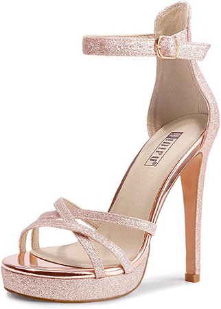 Amazon.com | IDIFU Women's Platform High Heel Sandals Stiletto Open Toe Ankle Strap Dress Shoes for Women Bride Ladies in Wedding Bridal Party Dance (Rose Gold Shiny, 8 M US) | Heeled Sandals