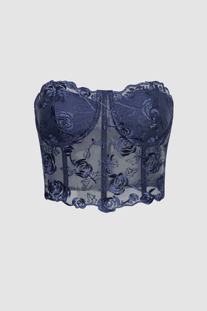 navy blue floral corset top