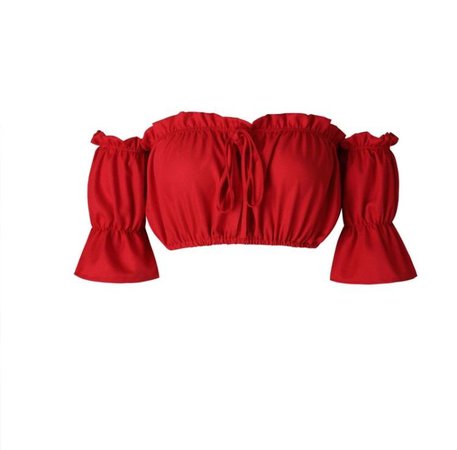 Red ruffle crop top off the shoulder