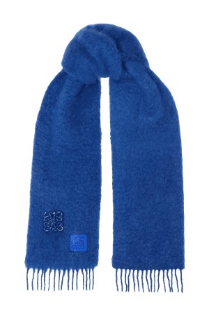 LOEWE - Appliquéd fringed mohair-blend scarf in Bright blue