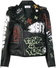 Shop Faith Connexion graffiti print biker jacket