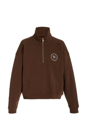 Logo-Print Cotton Half-Zip Sweatshirt By Sporty & Rich | Moda Operandi