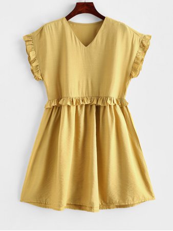 [35% OFF] [NEW] 2020 Solid Casual Ruffles Mini Dress In GOLDENROD | ZAFUL