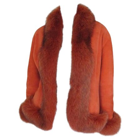 Orange Shearling Jacket Trimmed with Fox Fur For Sale at 1stDibs