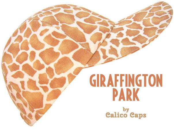 Giraffington Park - Giraffe Print Baseball Ball Cap Tan Spots on Cream Cotton Fabric Ladies Womens Mens Fashion Hat by Calico Caps®