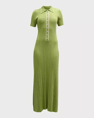 Anna Quan Penelope Short-Sleeve Rib-Knit Maxi Polo Dress | Neiman Marcus
