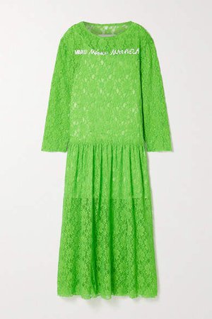 Oversized Printed Corded Lace Maxi Dress - Lime green