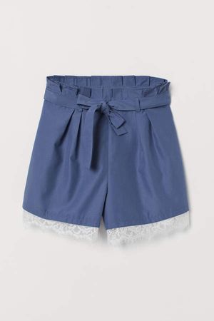Paper-bag Shorts with Tie Belt - Blue