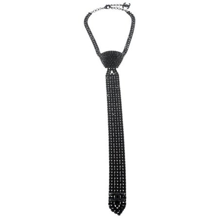 Chanel Black Crystal Embellished Statement Tie Necklace For Sale at 1stdibs