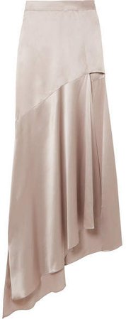 Asymmetric Silk-satin Maxi Skirt - Gray