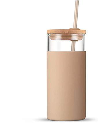 Amazon.com: Tronco 20oz Glass Tumbler Glass Water Bottle Straw Silicone Protective Sleeve Bamboo Lid - BPA Free (Amber): Home & Kitchen