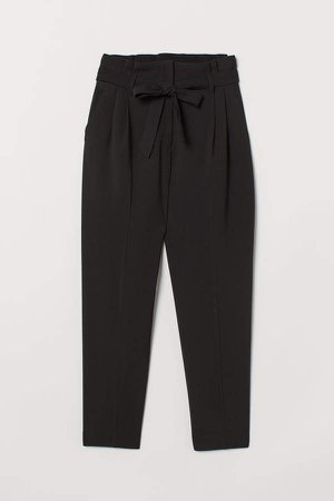 Ankle-length Tie-belt Pants - Black