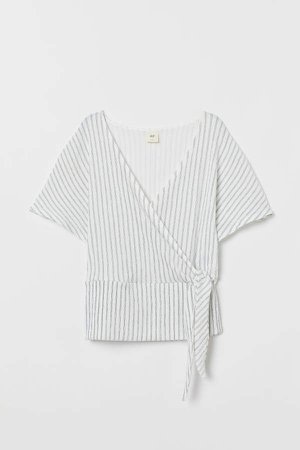 Short-sleeved Wrapover Blouse - White