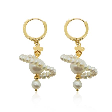 Planet Pearl Hoop Earrings 18k Gold | VALERIE CHIC | Wolf & Badger