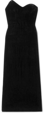 Strapless Velvet Midi Dress - Black