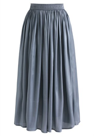 Sleek Beauties Pleated Midi Skirt in Dusty Blue - Retro, Indie and Unique Fashion