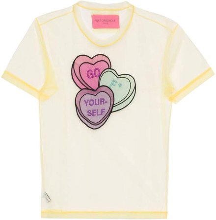 Lovehearts-embroidered tulle T-shirt
