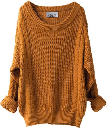 Liny Xin Women's Cashmere Oversized Loose Knitted Crew Neck Long Sleeve Winter Warm Wool Pullover Long Sweater Dresses Tops (Ginger) at Amazon Women’s Clothing store