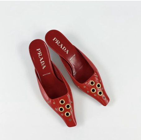 red Prada leather vintage pointed kitten heels