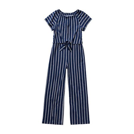 Arizona Little & Big Girls Short Sleeve Jumpsuit, Color: Crown Blue Stripe - JCPenney