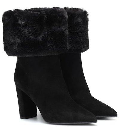 Faux fur-trimmed suede ankle boots