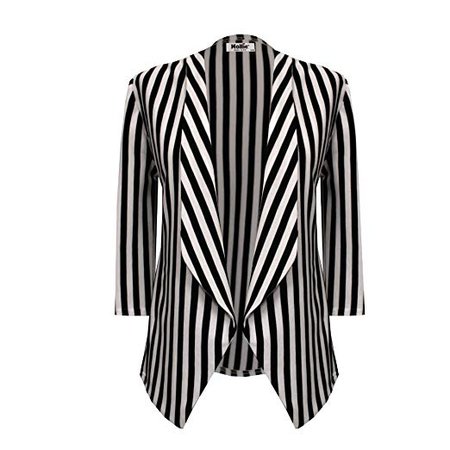 Womens Ladies 3/4 Sleeve Vertical Stripe Blazer (S/M, Black and White Stripe): Amazon.co.uk: Clothing